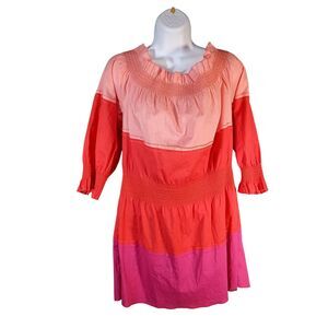 St. John Dress Tiered Mini Off Shoulder Cotton  Red Pink Womens 6